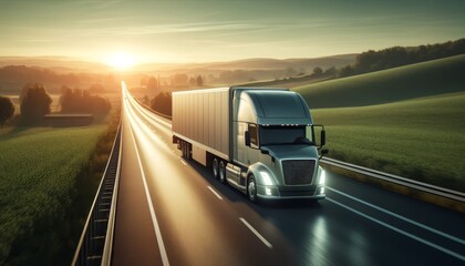 Side view of truck with cargo on highway.