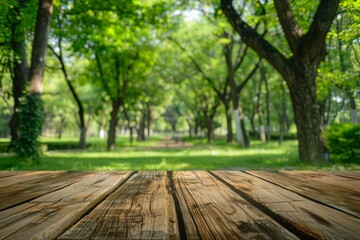 Canvas Print - A wooded area with a wooden table in the middle