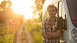 © B-Ast-BRT - Close-up young man traveler in sunglasses standing near car in the sun