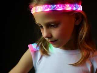 Wall Mural - Playful Prototyping Kids Crafting Neon-Infused Wearable Tech, Like Glowing Bracelets and Headbands
