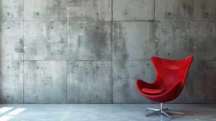 modern red chair and concrete wall