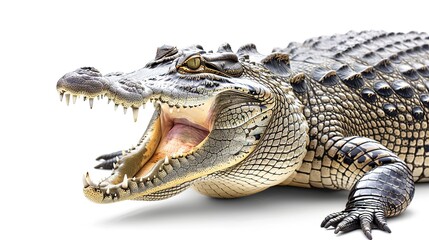 Sticker - Large Crocodile open mouth isolated on white background. Generative Ai