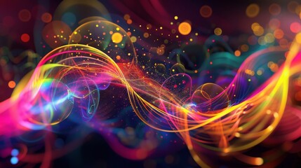Poster - Vibrant, colorful streaks of light form wave patterns against a dark background, creating a mesmerizing and dynamic visual display.