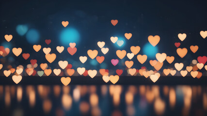 Wall Mural -  Love symbol heart shpaes in  colorful bokeh lights, concept for Valentine's Day, wedding etc. AI generated image