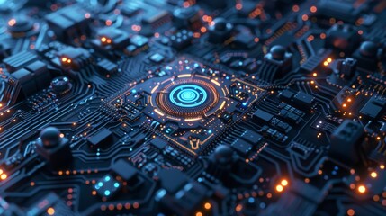 Poster - Detailed view of intricate computer circuitry components forming a circuit board, quantum computers