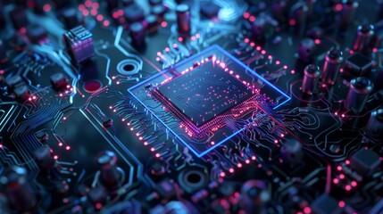 Poster - Detailed close up view of a computer chip showing intricate circuits and components, quantum computers