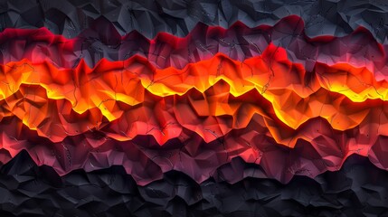 Wall Mural -  A painting of red, orange, and yellow hues on a black backdrop, resembling creased paper folded in twos