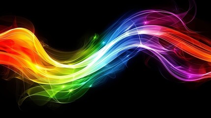 Wall Mural -  A multicolored wave of light on a black backdrop, featuring swirls of red, yellow, green, orange, blue, red, and pink