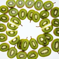 Wall Mural - Sliced delicious ripe kiwi fruit on white. Top view