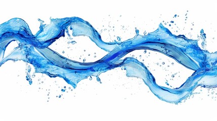 Wall Mural -  A blue wave with a white background, featuring a splash at its base The wave's underside is also visible in the water