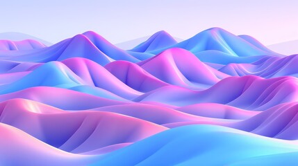 Wall Mural -  A mountain range depicted in pastel pink and blue hues atop, beneath a gentle light blue sky