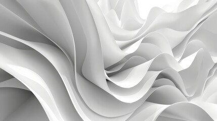 Wall Mural -  A monochrome image of a wave-like white fabric against a white backdrop bears a black and white textured center