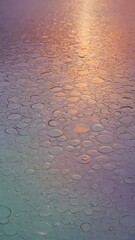 Aufkleber - Numerous water droplets resting on flat surface. Each water droplet reflects, refracts ambient light creating mesmerizing effect.