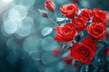 Canvas Print - Red roses in vase on table