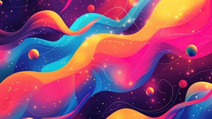 Poster - Colorful abstract waves with glowing particles and stars