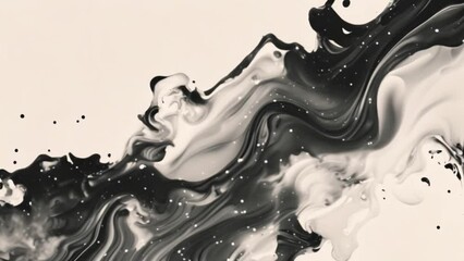 Poster - A black and white painting displayed on a white background, showcasing various textures and patterns.