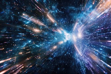 Wall Mural - Universe Light. Space Explorer Wallpaper with Warp Speed Travel in Outer Galaxy