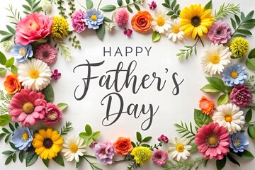 Wall Mural - Celebrate Father's Day with a Beautiful Floral Border Illustration and 'Happy Father's Day' Text, Background, Poster, Card, Gift , Banner