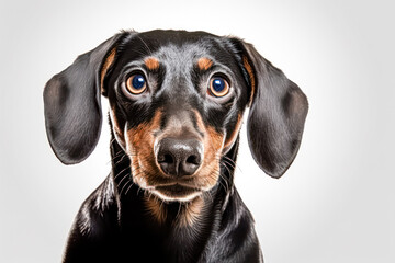 Wall Mural - dachshund in studio setting against white backdrop, showcasing their playful and charming personalities in professional photoshoot.