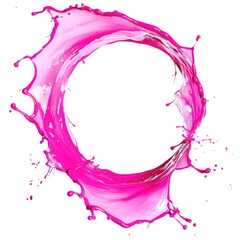 Wall Mural - Circle of Paint. Pink Liquid Splash with White Isolated Background