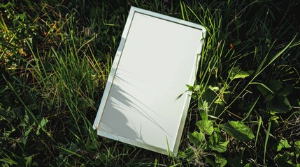 Wall Mural - A white frame is sitting in the grass, mockup