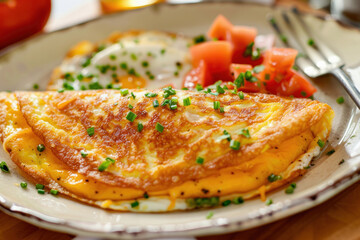 Fluffy Cheese Omelette with Chives and Fresh Tomatoes