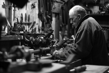 Poster - Man Operating Machine in Shop