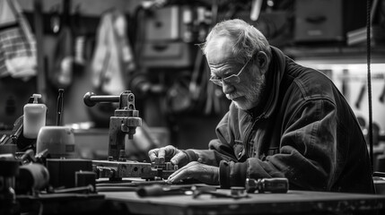 Poster - Man Operating Machine in Shop
