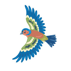 Wall Mural - Colorful finch bird is flying. Isolated on white background. Vector flat illustration.