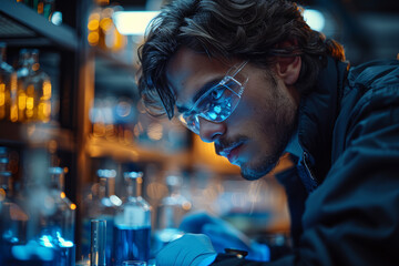 Poster - A scientist conducting an experiment in a lab. Concept of innovation and discovery. Generative Ai.