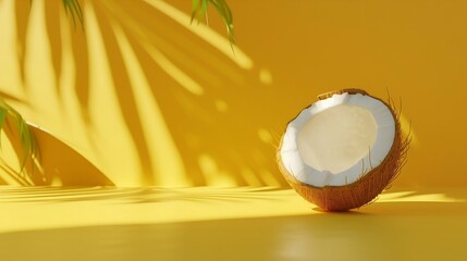Wall Mural - coconut on a yellow background