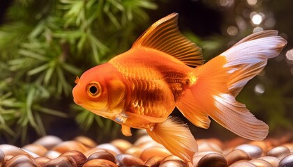 Wall Mural - Gold fish goldfish single one in aquarium close up