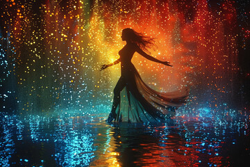 Wall Mural - a shimmering halo of colors dancing around a person, evoking a sense of joy and celebration. concept
