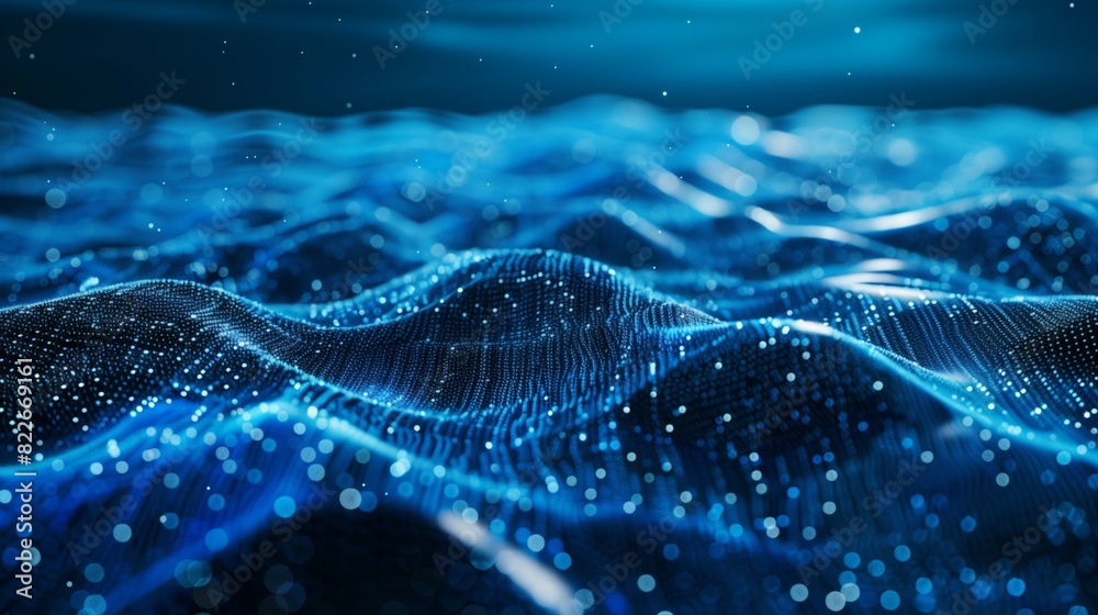 Blue technological flow landscape background. Technical connections on ...