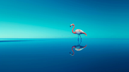 Wall Mural - A flamingo in the sea, minimal summer concept