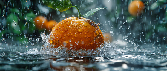 Wall Mural - Dynamic Orange and Tomato Splash, High-Speed Water Droplets Creating a Fresh and Tasty Scene