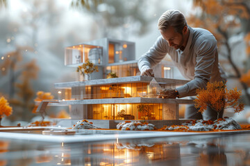 Poster - an architect designing a building, envisioning spaces that blend form and function in innovative way