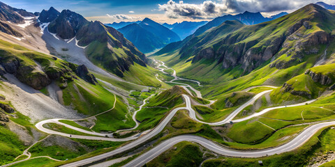 Top view mountain pass mountains windy roads