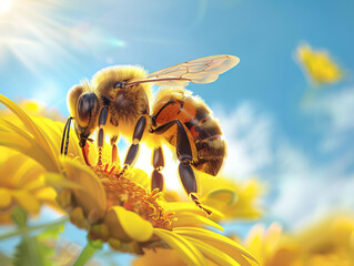 Wall Mural - Bee on flower in garden