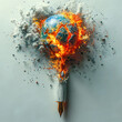 © Taria Technology - Defiant White Pen against Backdrop of Business Ruins and Earth Globe Collapse