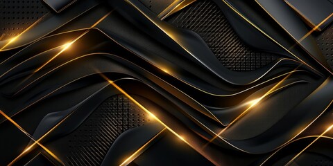 Wall Mural - black abstract background with golden lines. black gold background overlap dimension with futuristic