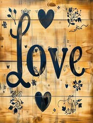 Wall Mural - wooden letters with love word