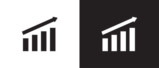 Flat icon of growth graph icon. Business chart. Financial rise up. Increase profit. Economic graphic growth arrow rising. Chart icon in black and white background. Eps10.