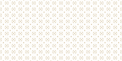 Wall Mural - Vector minimalist seamless pattern. Abstract gold and white geometric background with tiny rhombuses and lines. Modern luxury golden minimal texture. Subtle repeated design for print, decor, fabric