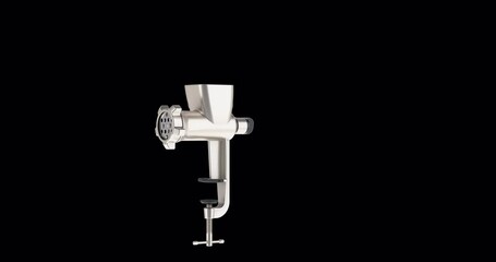 Poster - manual meat grinder, rotation and motion animation. 3d rendering isolated on transparent background