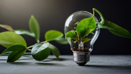 Poster - Eco-Friendly Concept with Earth Lightbulb on Leaves.A creative display of an eco-friendly concept with a lightbulb