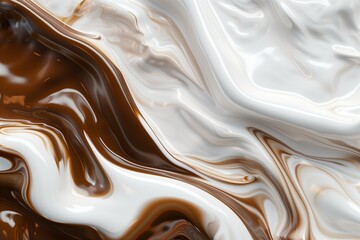 Abstract white and brown liquid. Milk and caramel, coffee blending together. 3D  of solid shapes. Colorful textures. Soft milky .