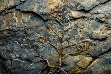 Aufkleber - Detailed image of a fossil fern imprint preserved in sedimentary rock, showcasing geological time