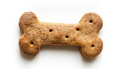 Top view of crunchy brown bone shaped dog biscuit as a treat isolated on white background close up : Generative AI