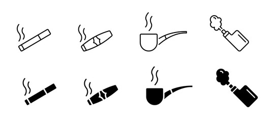 Wall Mural - Cigarette icon vector set. Smoke area vector icons, signs. Cigarette, outline, solid icon